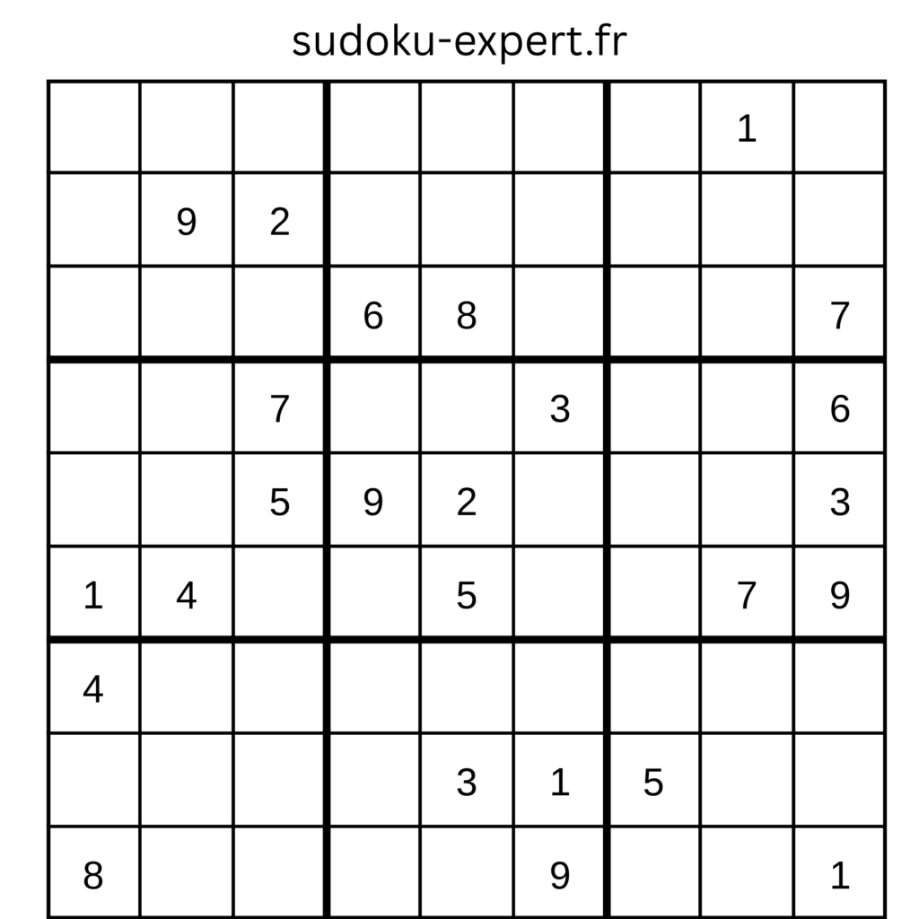 Exemple de grille de sudoku facile avec chiffres de 1 à 9